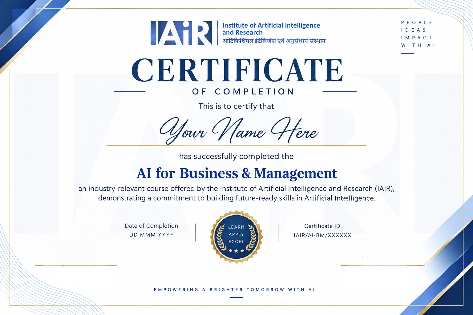 Sample IAIR certificate of completion